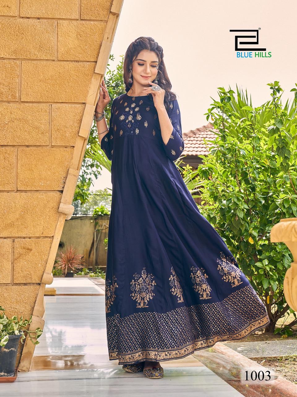 Blue Hills Enagage Designer New Stylish Heavy Festival Wear Long Anarkali Kurti Collection